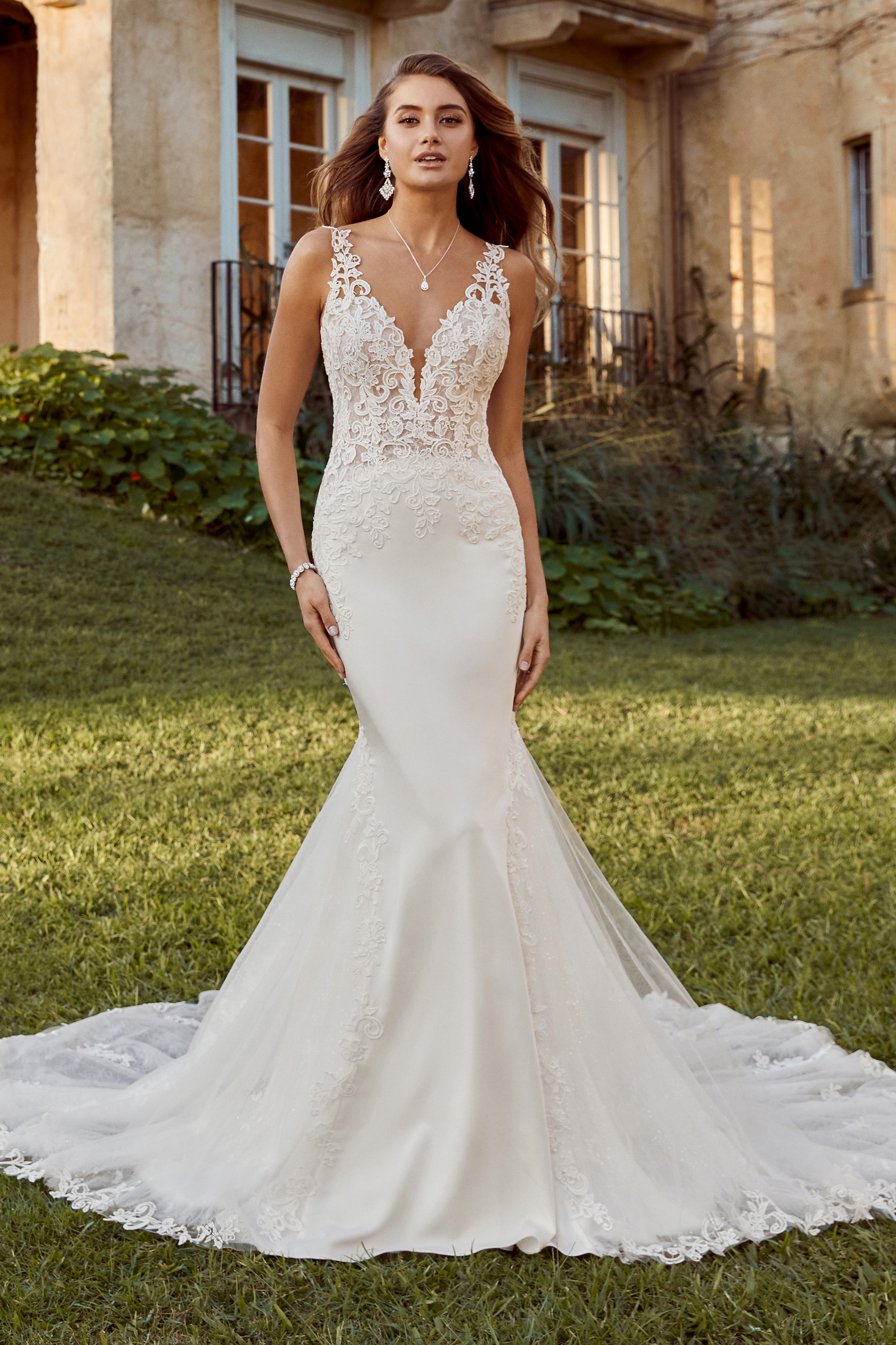 Modern Crepe Wedding Gown with Sheer Bodice Sophia Tolli