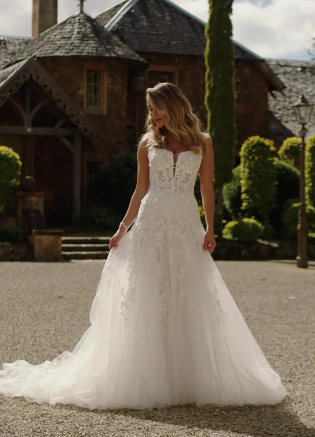 Enchanting A-Line Wedding Dress with Floral Details Kirabella $1 autoplay loop mute thumbnail
