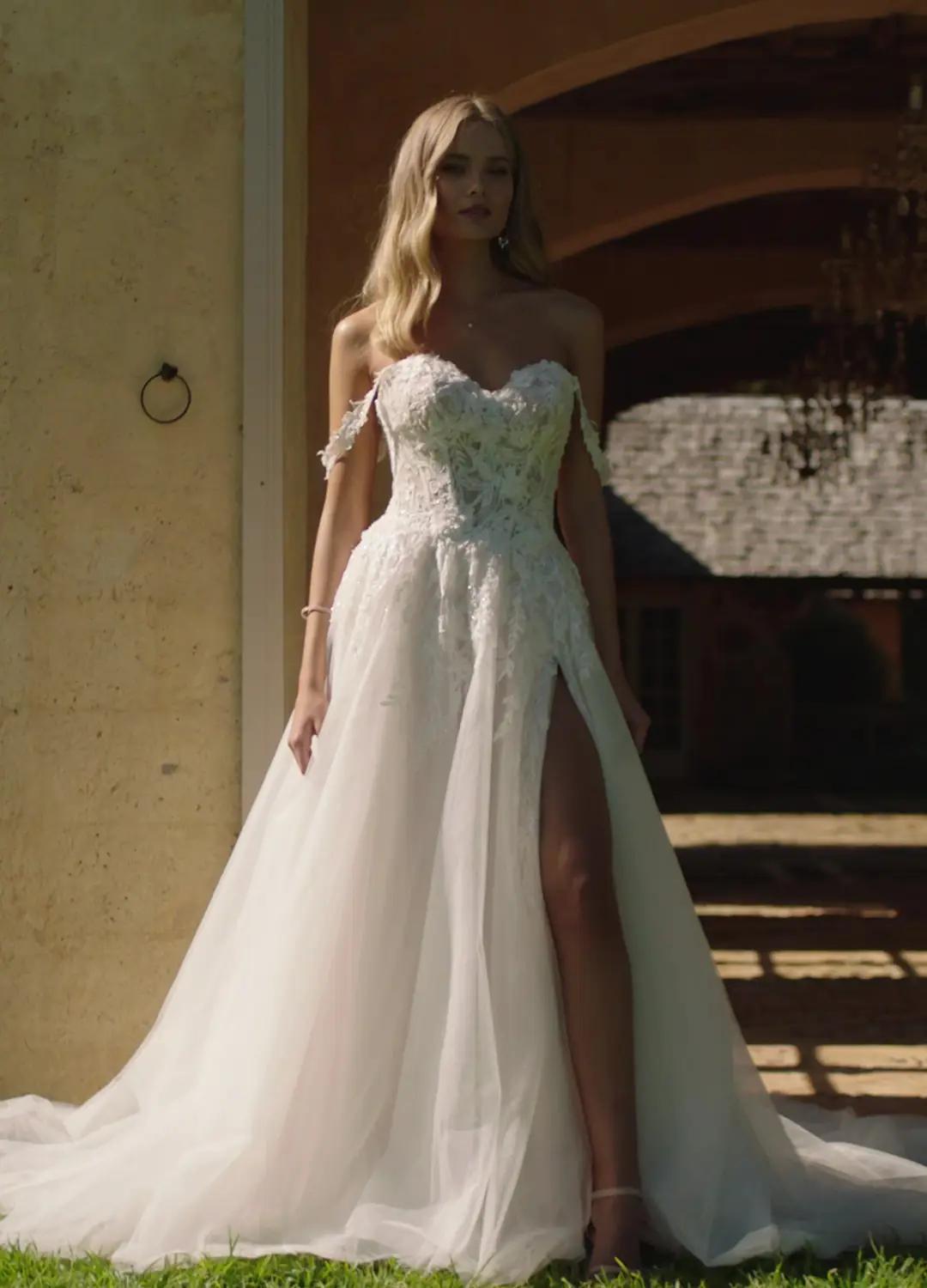 Elegant Off-Shoulder Floral Wedding Dress Patrice $1 autoplay loop mute thumbnail