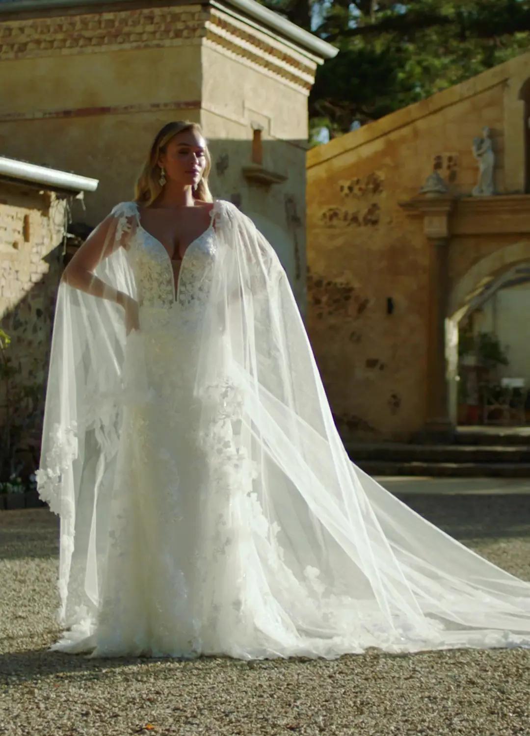 Luxurious Wedding Dress with Detachable Cape Sydney $1 autoplay loop mute thumbnail