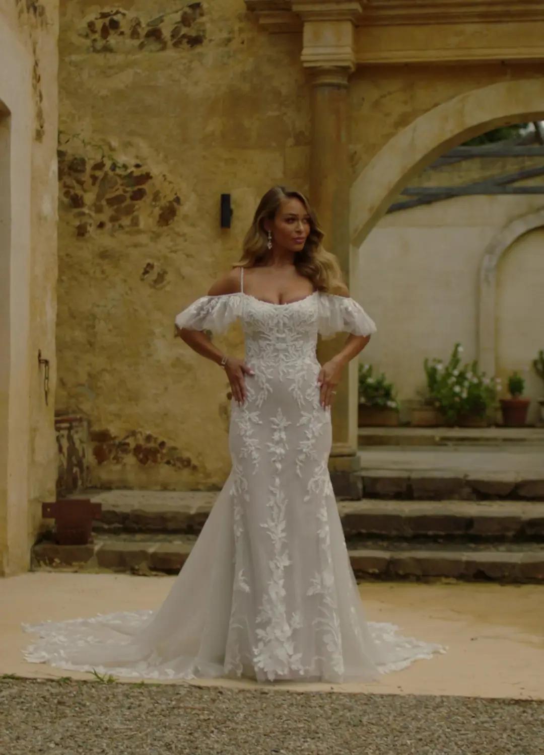 Magical Fit and Flare Wedding Dress with Magnificent Train Christina $1 autoplay loop mute thumbnail