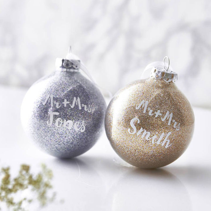 mr and mrs glitter christmas ornaments 