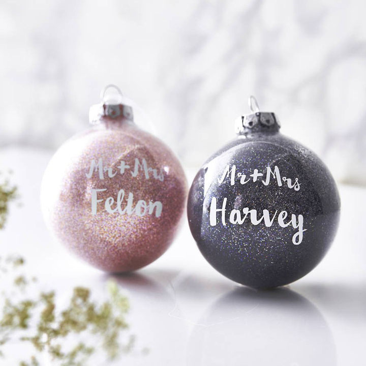 mr and mrs glitter christmas ornaments 