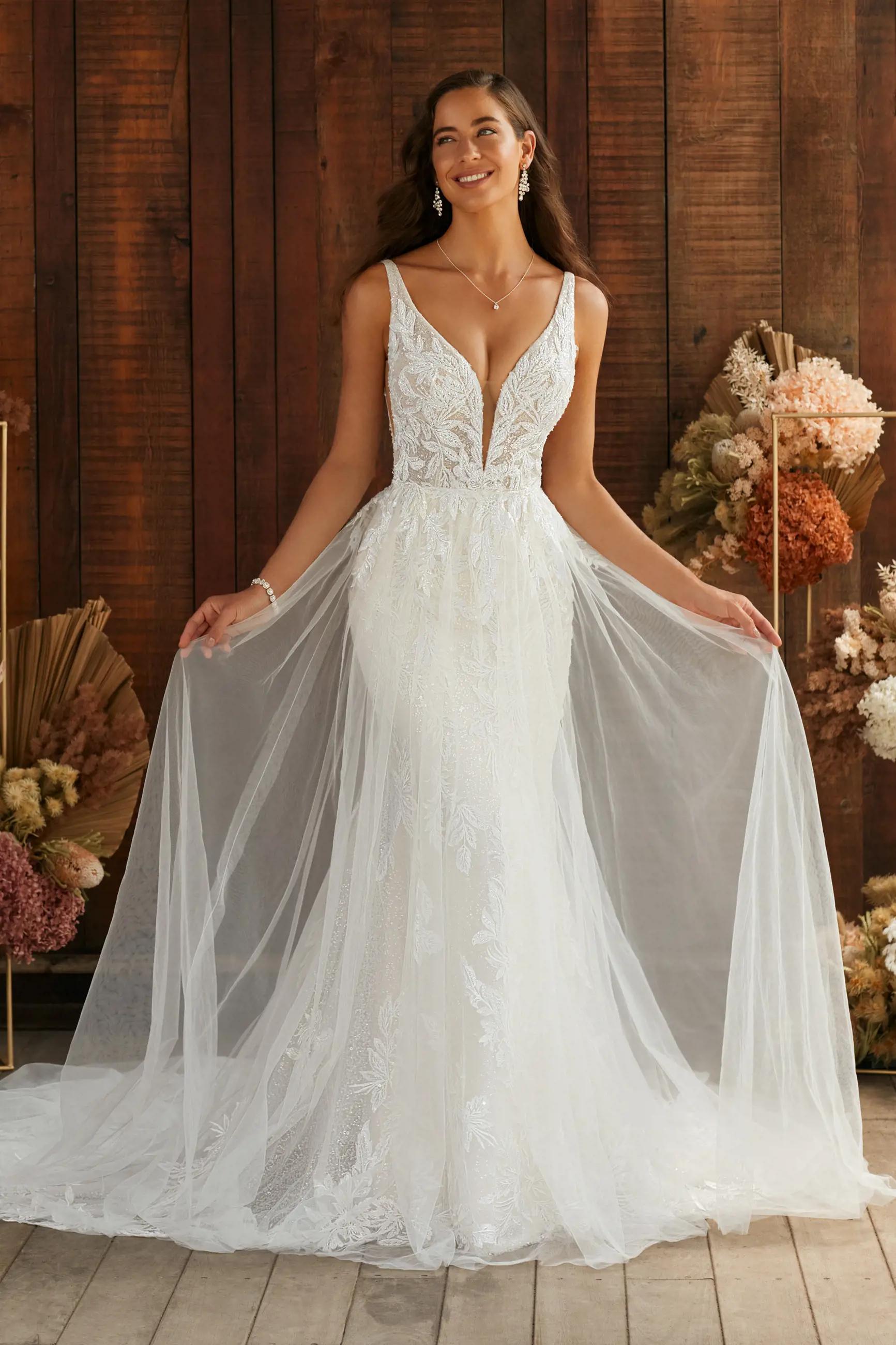 Luxe Lace Bridal Gown with Plunging Neckline Rachelle $1 autoplay mute thumbnail
