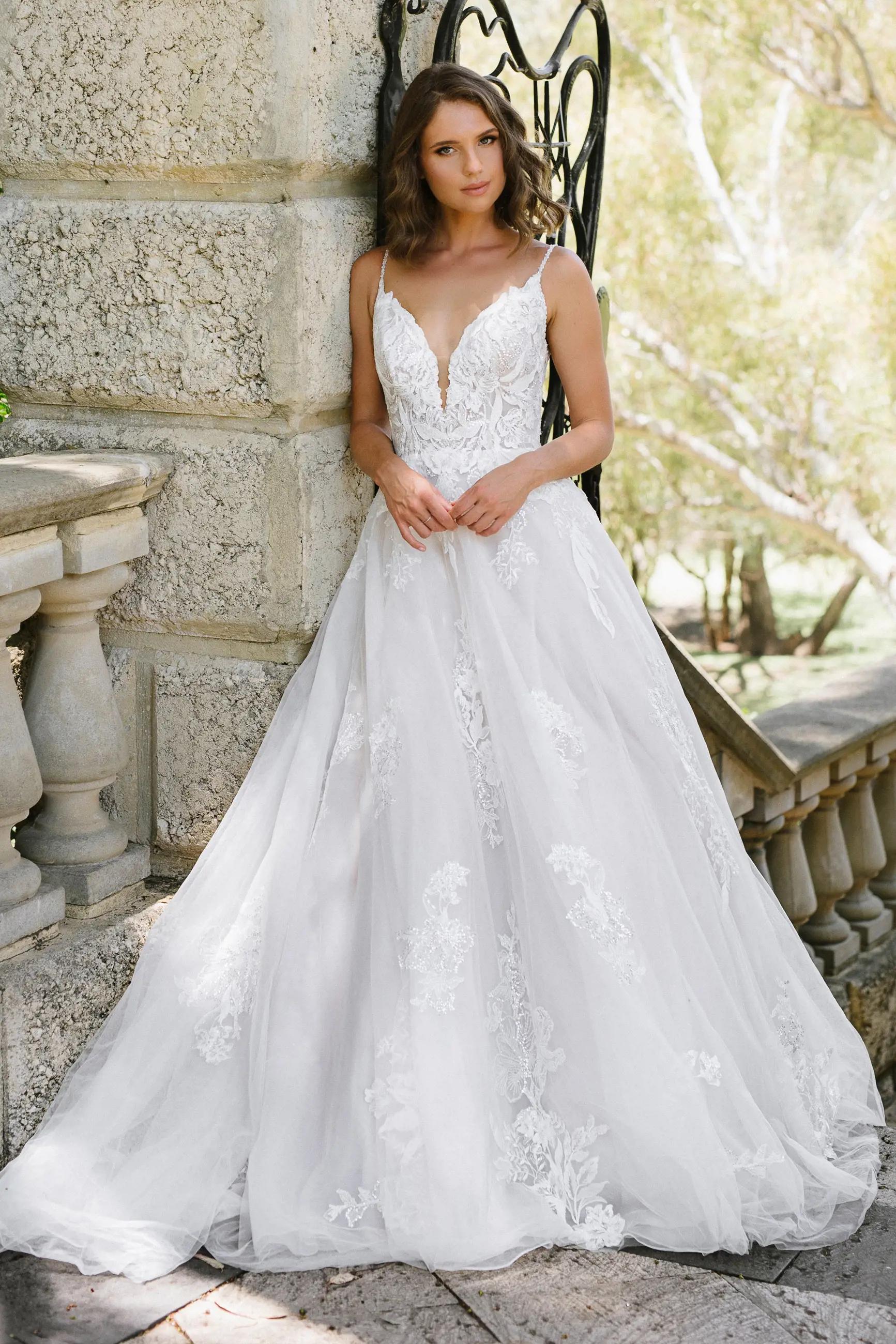 Magical A-Line Wedding Dress with Dramatic Low Back Savannah $1 autoplay mute thumbnail