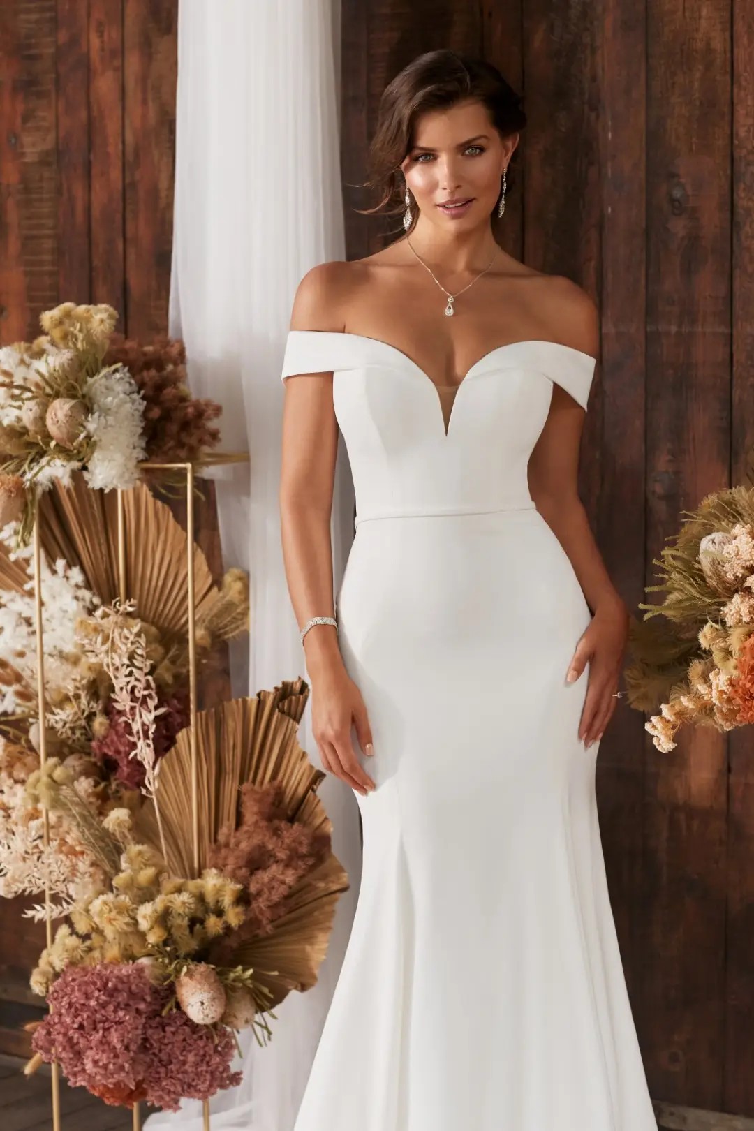 Simple Crepe Fit and Flare Wedding Gown