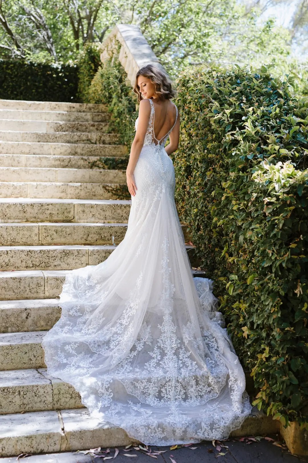 Luxe Lace Fit and Flare Bridal Gown with Beading. back