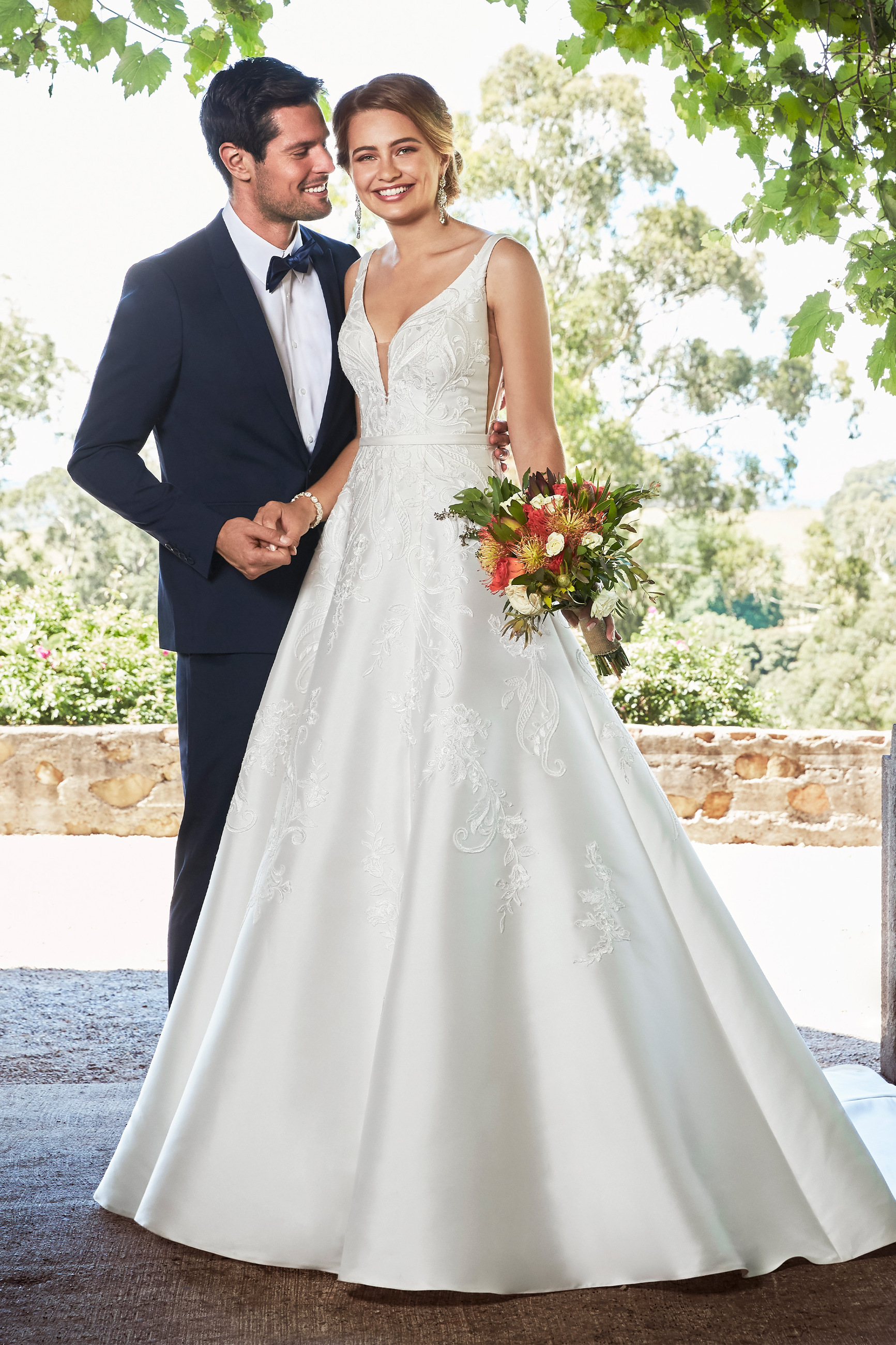 A line clearance mikado wedding dress