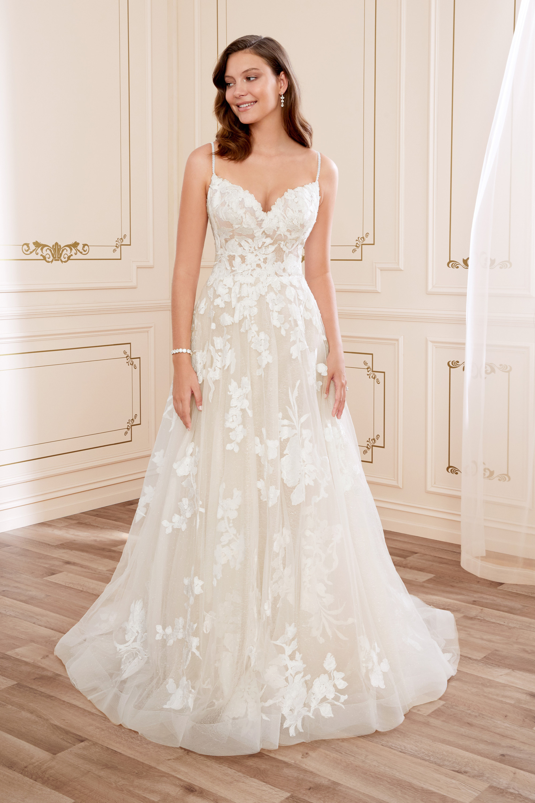 Modern Floral Boho Lace Wedding Dress Sophia Tolli