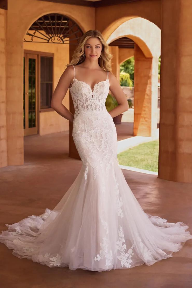 Strapless V-neck Illusion Neckline Fit And Flare Wedding Dresses With  Floral Applique